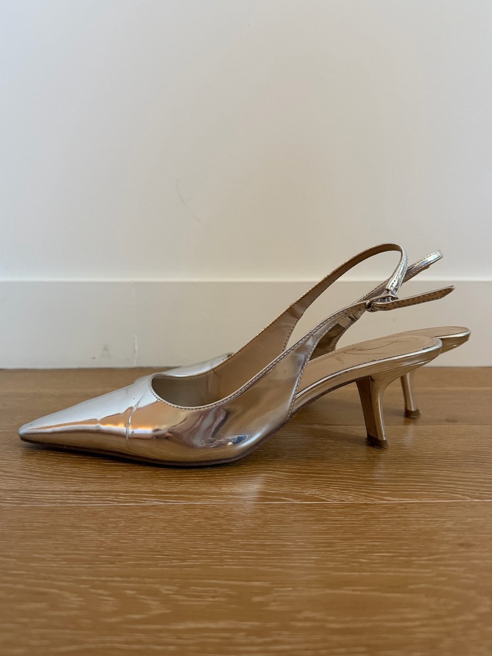 Sam Edelman Metallic Silver Pointed Slingback Kitten Heels used